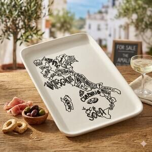 Borgo de Medici Italy Map Ceramic Dish Tuscany California Food Tray